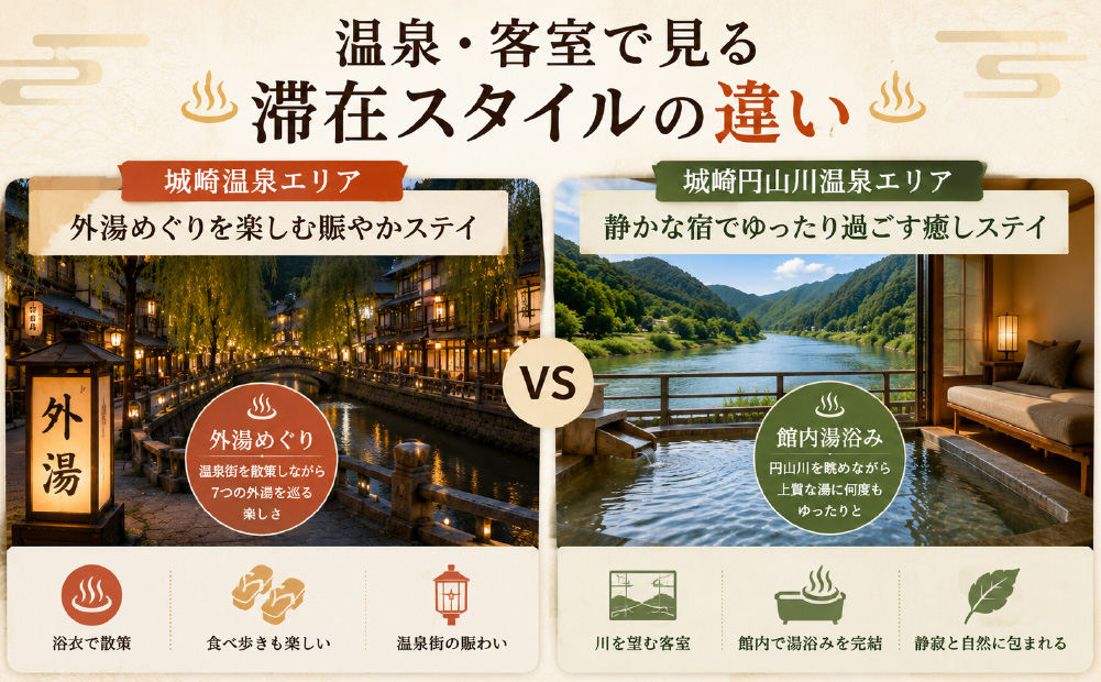 城崎円山川温泉と城崎温泉の滞在スタイルの違い