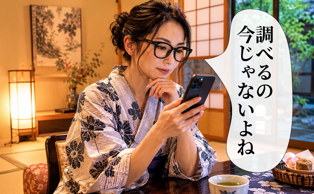 金の湯-銀の湯-どっち-部屋で検索する女性
