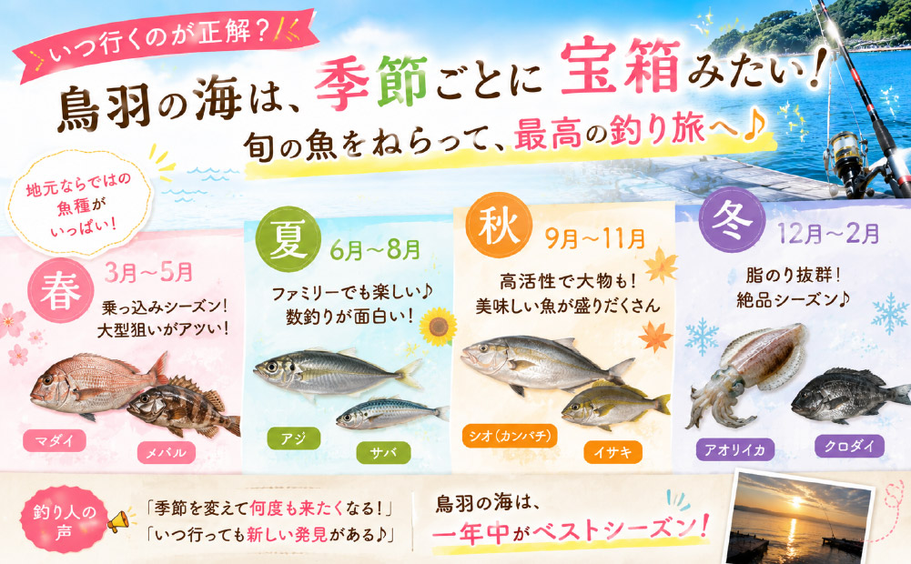 鳥羽の釣り宿で狙える魚種とおすすめの季節