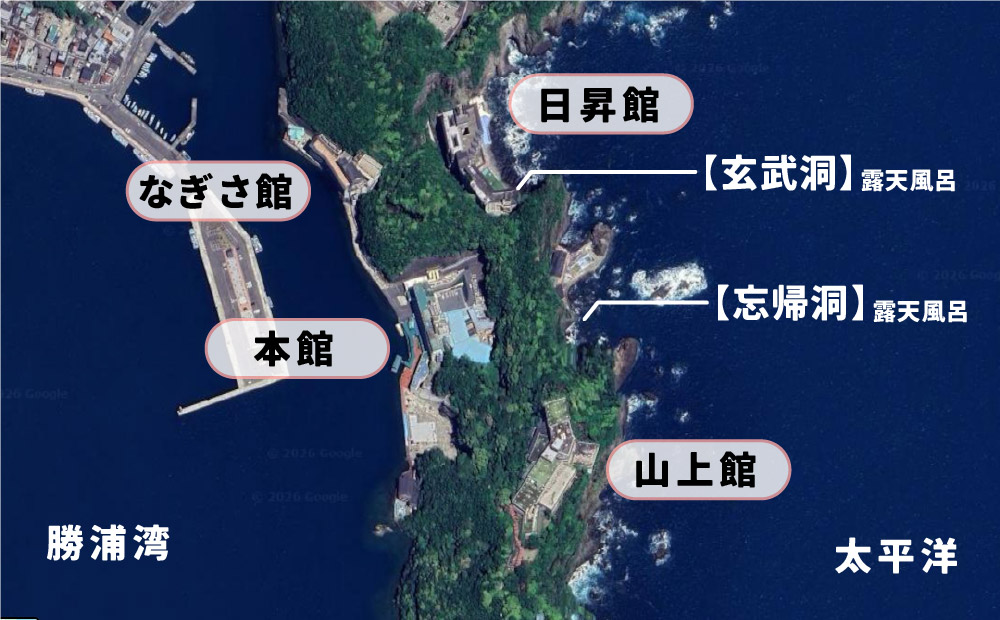 ホテル浦島のなぎさ館と日昇館の違い_グーグルマップ